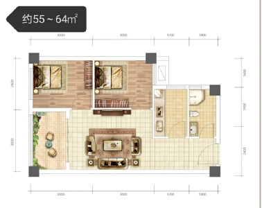 建筑面约55-64㎡